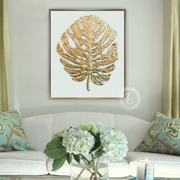 Floral-painting-botanical-wall-art-living-room-decor-monstera-art