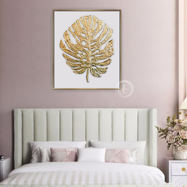 Golden Monstera Abstract Wall Art Floral Original Painting T - Inspire ...