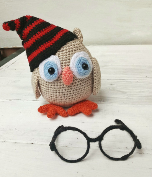 Hand Crochet Funny Owl With Glasses Stuffed Toys Animals Knit