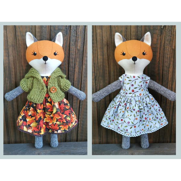 Stuffed fox in different dresses.jpg