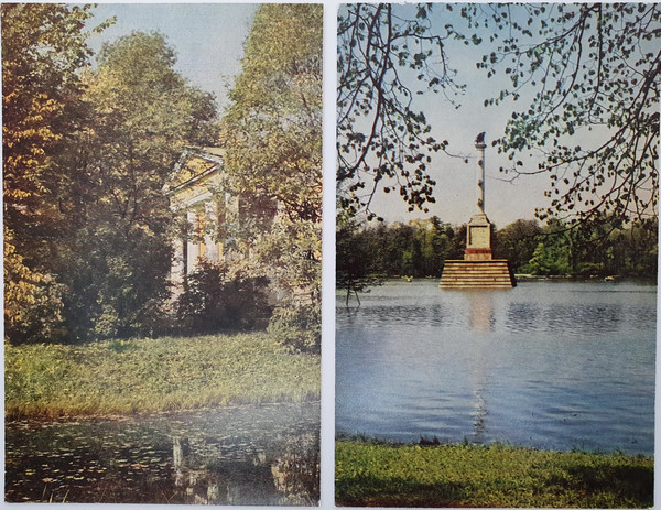 8 PUSHKIN CITY PARKS vintage color photo postcards set views of town USSR 1967.jpg