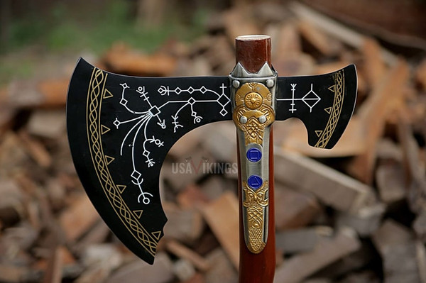 God of war - Kratos Leviathan Axe, carbon steel tomahawk gift, Scandinavian axe, axe, Norse axe, Celtic axe, battle axe, gift for him (3).jpg