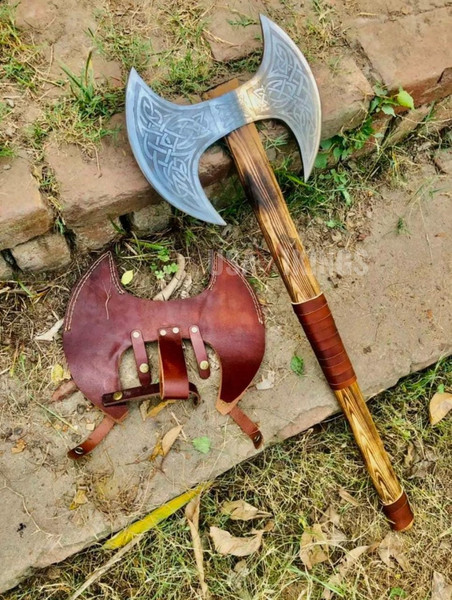 Hunting Axe, Stylish Medieval Carbon Steel Head Double Sided Axe, Gift For Her, Unique Viking Axe (2).jpg