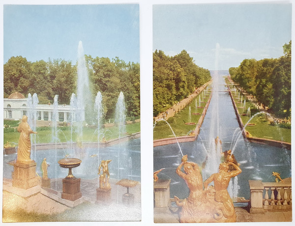 5 PETRODVORETS vintage color photo postcards set views of architectural ensemble USSR 1968.jpg