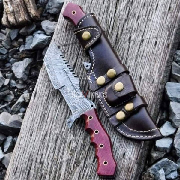Handmade Forged Damascus Steel Gut Hook Hunting Knife EDC With