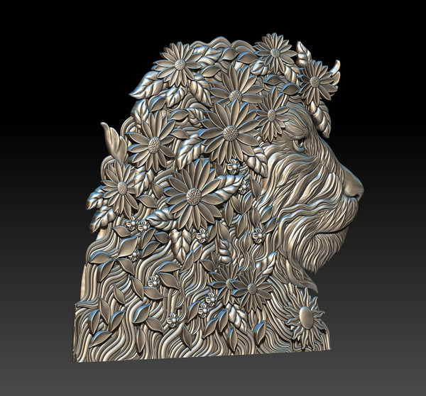 3D Model STL file Panel flowered lion head