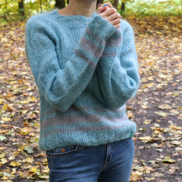 Fluffy White Mohair Sweater, Loose Fit Sweater, Hand Knit Sweater