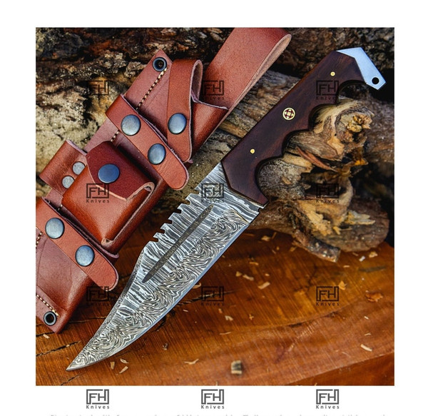 Knife Making Kit! Damascus Steel Hunting/Bowie/Bushcraft Knife Rose Wood  Scales Unbelievable Piece Pristine inc … in 2023
