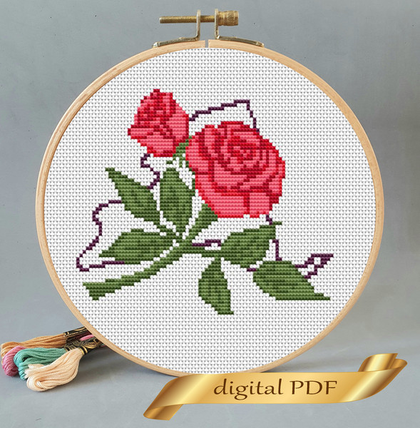 🌺 Roses - cross stitch primitive pattern (PDF) Small and easy cross stitch  pattern is suitable for beginners. #crossstitch #embroidery #handmade :  r/CrossStitchPatternsJS