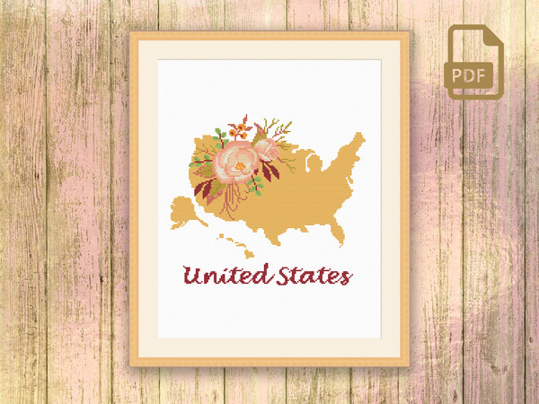 United States Cross Stitch Pattern, Country Cross Stitch Pattern, Map Cross Stitch Pattern, United States Pattern, Download Map Pattern #mp_008