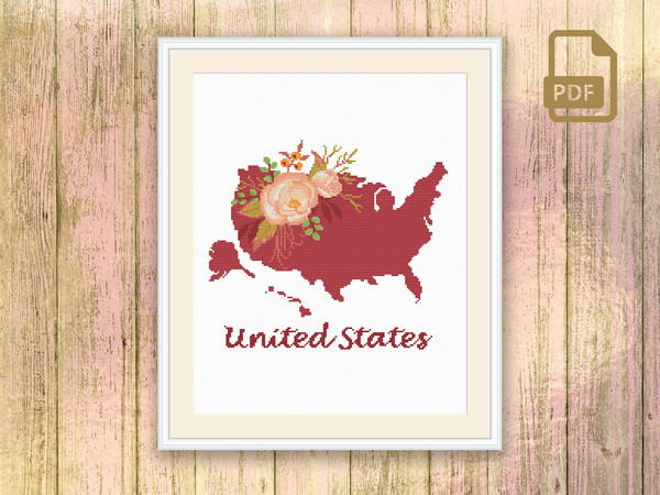 United States Cross Stitch Pattern, Country Cross Stitch Pattern, Map Cross Stitch Pattern, United States Pattern, Download Map Pattern #mp_008