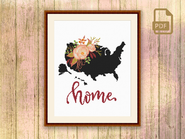 United States Cross Stitch Pattern, Country Cross Stitch Pattern, Map Cross Stitch Pattern, United States Pattern, Download Map Pattern #mp_008