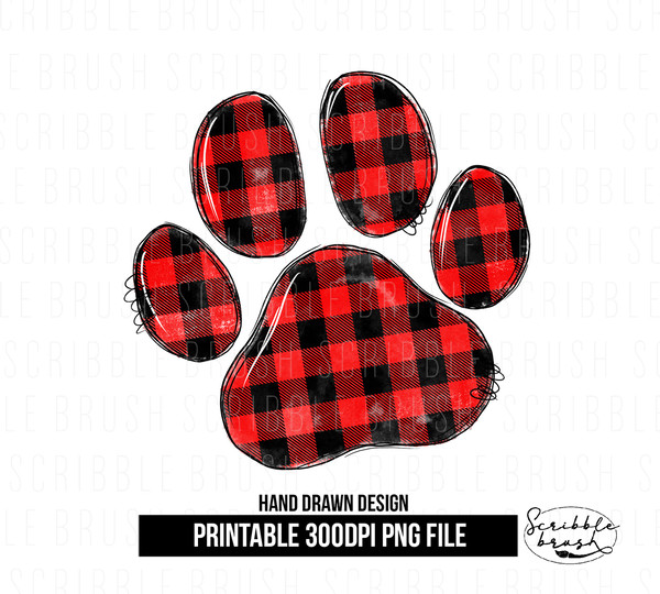 Red Plaid Dog Paw Print Sublimation PNG design.jpg
