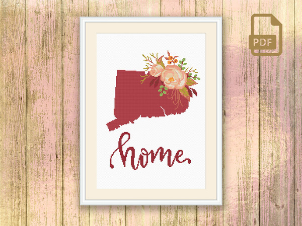 Connecticut Cross Stitch Pattern, State of Connecticut Cross Stitch Pattern, Map USA Cross Stitch Pattern, Download Map Pattern #mp_038