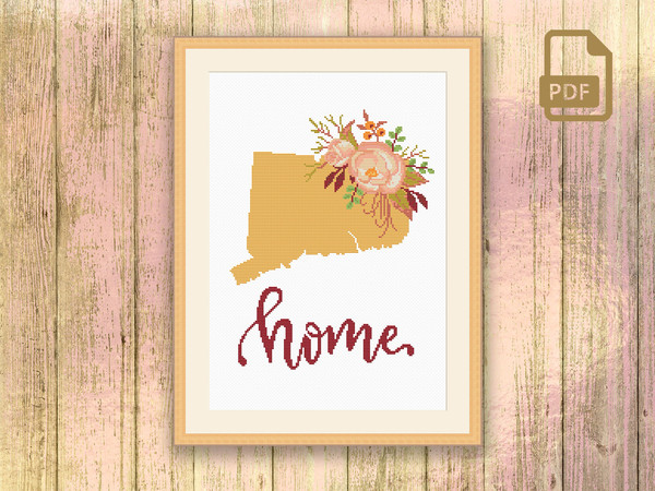 Connecticut Cross Stitch Pattern, State of Connecticut Cross Stitch Pattern, Map USA Cross Stitch Pattern, Download Map Pattern #mp_038