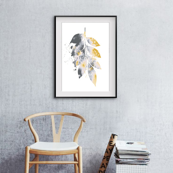 set of 3 prints tropical leaves in gray and yellow tones download