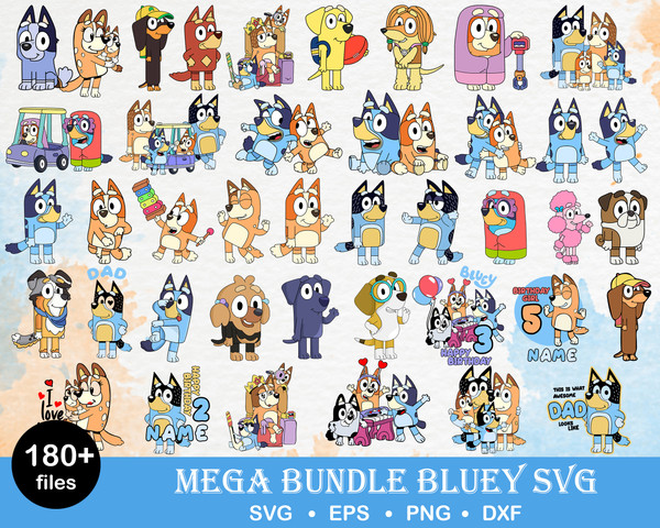 Bluey SVG Bundle, Cartoon Vector, Cartoon Dog Cut file, Cartoon Clipart, Cartoon Dog Silhouette, Cartoon Bundle.jpg