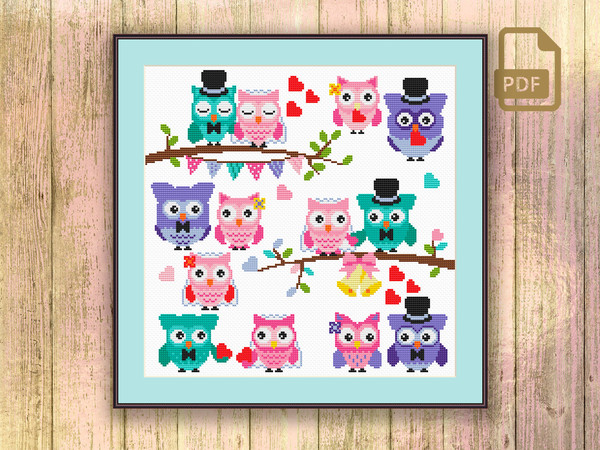 Wedding Owls Cross Stitch Pattern, Wedding Owls Pattern, Wedding Cross Stitch Pattern, Wedding Gift, Wedding Home Decoration #owl_008