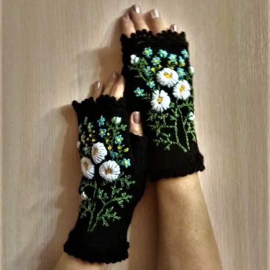 Mittens-With-Embroidery-Hand-Knitted-Embroidered-Fingerless-Gloves-Flowers