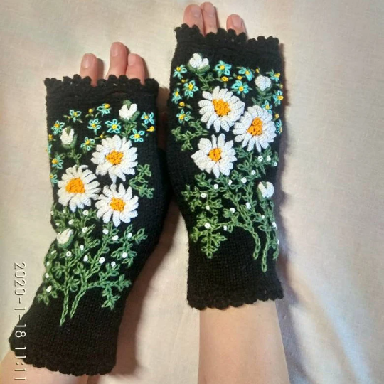 Mittens-With-Embroidery-Hand-Knitted-Embroidered-Fingerless-Gloves-Flowers