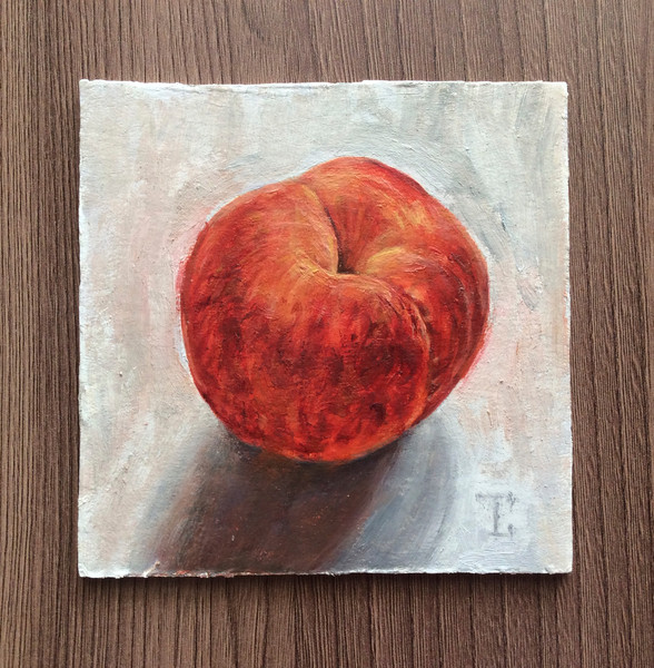 "Peach" oil small painting fruit stilllife original wall art picture artwork