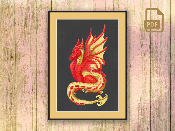 Red Dragon Cross Stitch Pattern, Red Dragon Embroidery, Dragon Pattern, Wild Cross Stitch Pattern, Modern Cross Stitch Pattern #oth_076