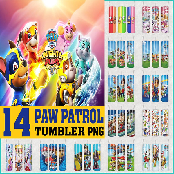 Paw Patrol Tumbler PNG Bundle, Skinny Tumbler PNG, Kids Cartoon Png.jpg