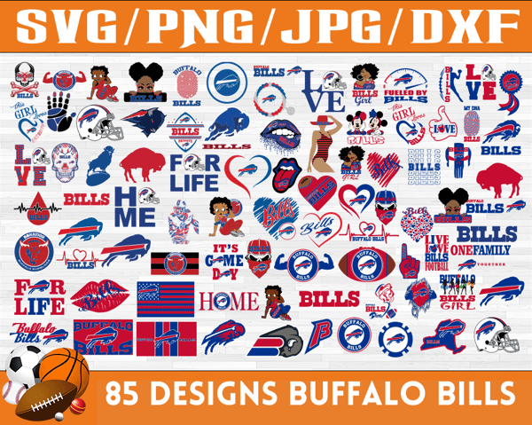 85 Designs Buffalo Bills Football Team SVG, DXF, PNG, EPS, P