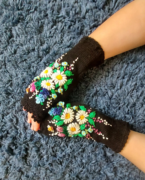 Mittens-With-Embroidery-Hand-Knitted-Embroidered-Fingerless-Gloves-Flowers