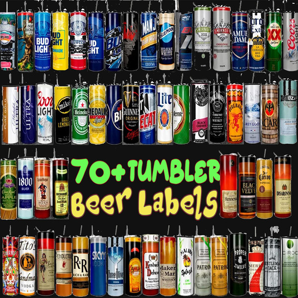Beer  Liquor Tumbler Bundle  Straight Designs  Sublimation Wraps  Great for 20oz Skinny Tumblers  70  Brands Popular beer n liquor.jpg