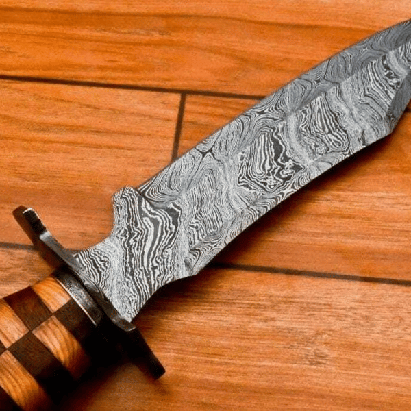 Handmade Damascus Hunting Bowie Knife Wood Handle & Leather - Inspire Uplift