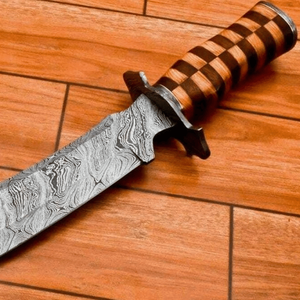 Handmade Damascus Hunting Bowie Knife Wood Handle & Leather - Inspire Uplift