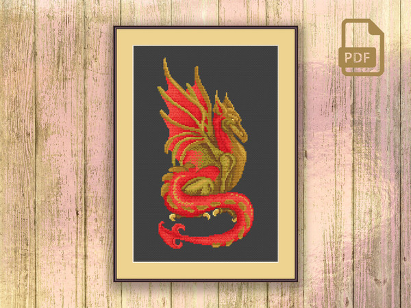 Bronze Dragon Cross Stitch Pattern, Red Dragon Embroidery, Dragon Pattern, Wild Cross Stitch Pattern, Modern Cross Stitch Pattern #oth_075