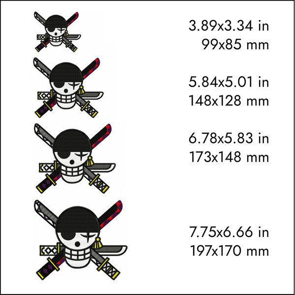 one piece roronoa zoro jolly roger machine embroidery designs