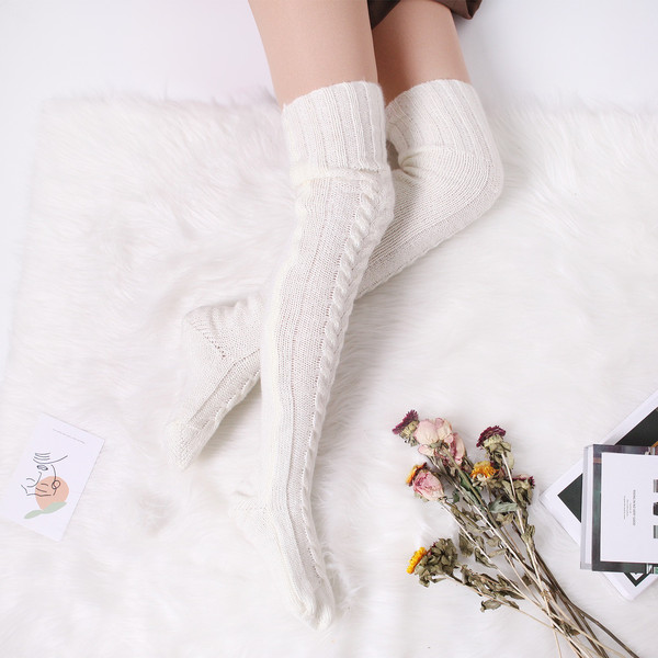 Buy White Over Knee Socks Extra Long Warm Thigh High Knited