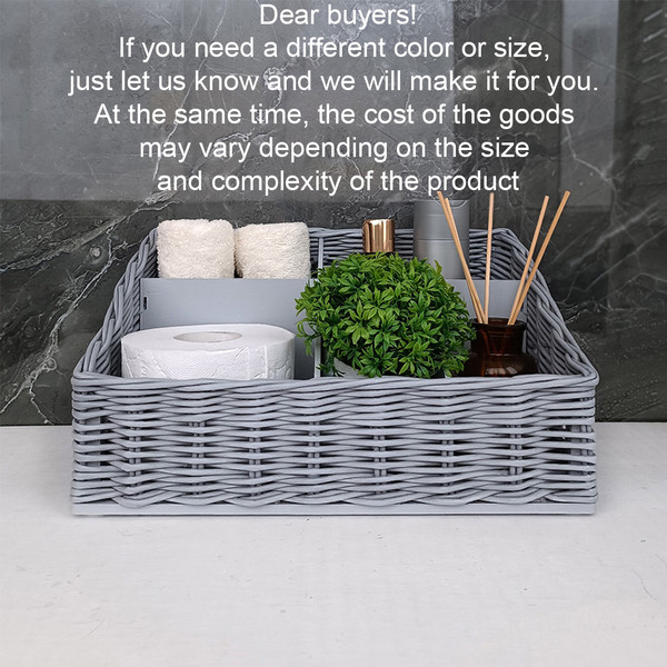 Gray bathroom storage basket. Wicker organizer with dividers - Inspire  Uplift