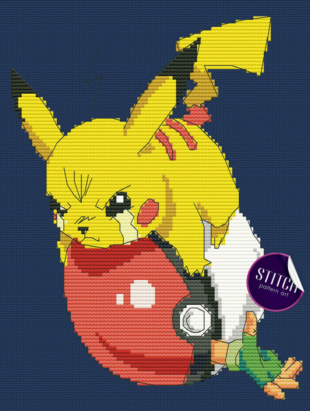 Pokemon Pikachu with pokeball Cross Stitch Pattern PDF - Inspire Uplift