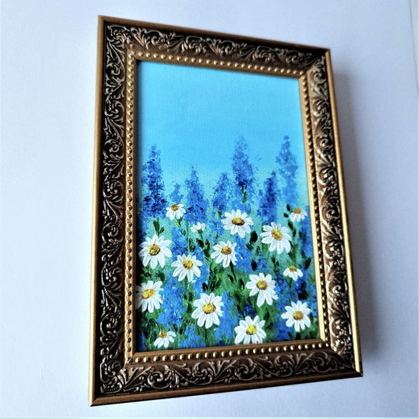 Palette-knife-painting-wildflowers-daisies-in-style-impasto-framed-art