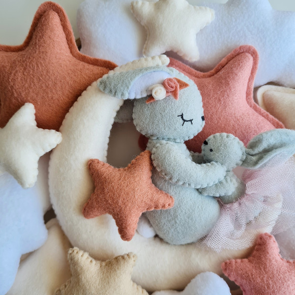 felt gray rabbit on the moon for nursery