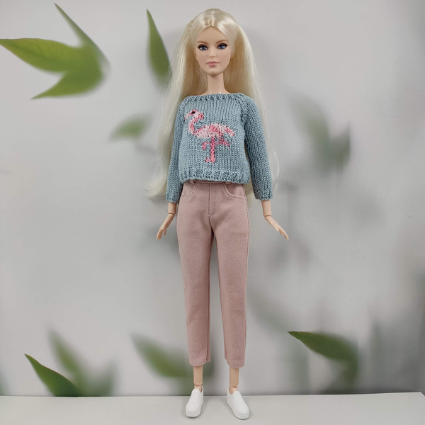 Barbie Doll Outfit Tube Top Black Long Sleeved Shrug Jeans Pink Purse Shoes