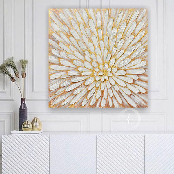 Gold-flower-wall-art-daisy-painting-floral-textured-art