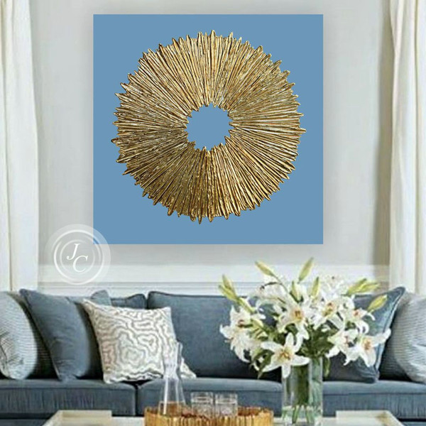 living-room-wall-art-above-couch-decor-gold-leaf-painting-textured-artwork
