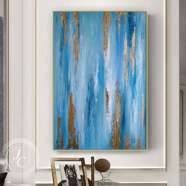 blue-turquoise-abstract-oil-painting-modern-original-wall-art-blue-home-decor