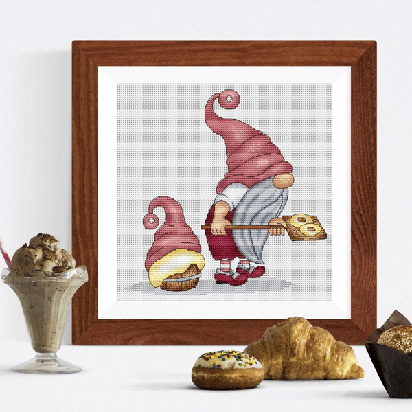 Kitchen gnomes cross stitch pattern, Gnome cook cross stitch