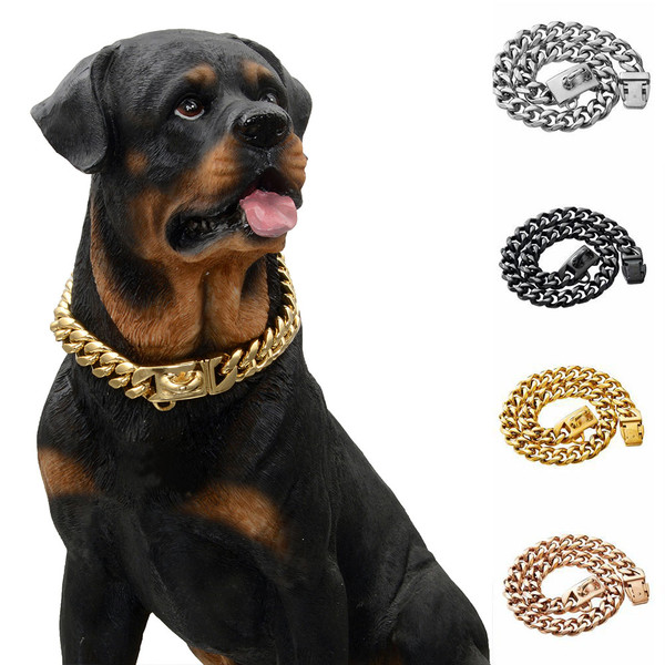 Gold Dog Chain Choke Collar,solid Cuban Link Strong, Heavy Duty