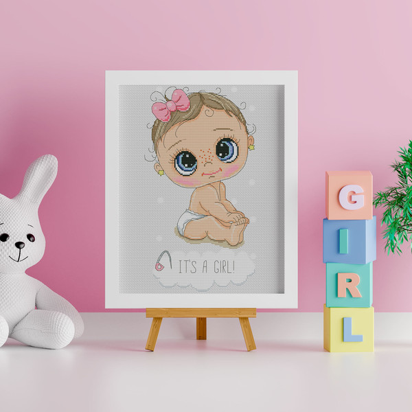 Baby Girl Customisable Cross Stitch Chart Digital Format PDF Pattern  (Instant Download) 