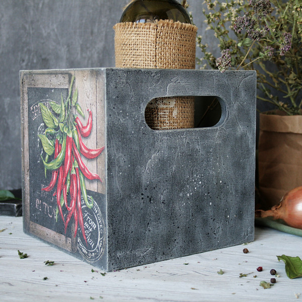 Wooden open kitchen storage box decoupage loft style pepper_6.jpg