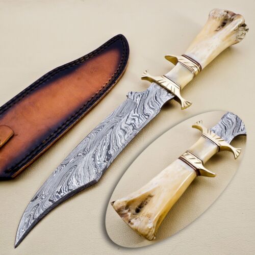 Custom Handmade Damascus Steel Hunting Bowie Knife Fixed Bla - Inspire  Uplift