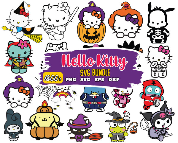 Hello kitty SVG Bundle, Kawaii Kitty Svg Png, Silhouette, Cricut