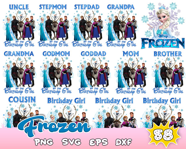 Frozen Birthday PNG, Frozen Clipart Bundle, Elsa PNG, Frozen 2 Clipart Olaf Instant Download, Frozen PNGs for Iron on tshirt sublimation.jpg